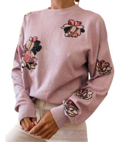 Sweater Importado Bordado Lentej Flores - Mia Mia Mujer (f)