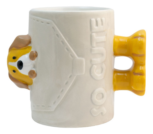 Taza De Cerámica Animales 3d Cute Con Asa De Patitas 480 Ml Color Beige Perro