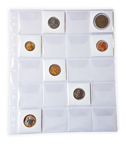 5 Plásticos Para Moedas Coin Holder Folha 20 Espaços C/ Aba