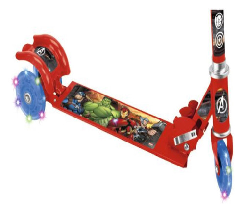Kit Patinete Infantil Ferro 3 Roda Luz Vingadores + Capacete