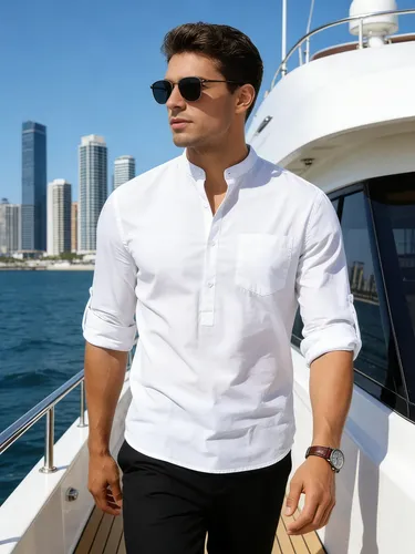 Camisa Cuello Mao Algodon Manga Larga Hombre Casey Kevin