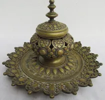 Comprar Antiguo Tintero Con Tapa De Bronce Gran Tamaño