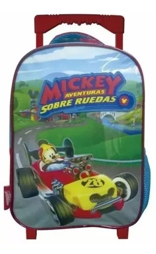 Mochila Mickey Mouse Escolar Carrera De Autos Fun Con Carro