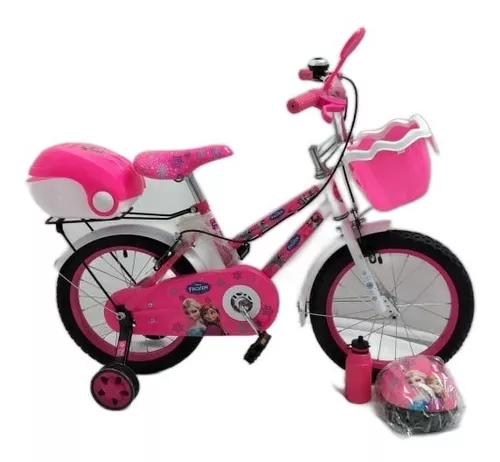 bicicleta para niña rodada 16 con canasta y portamuñeca para edad de 4 a 6  años princess city