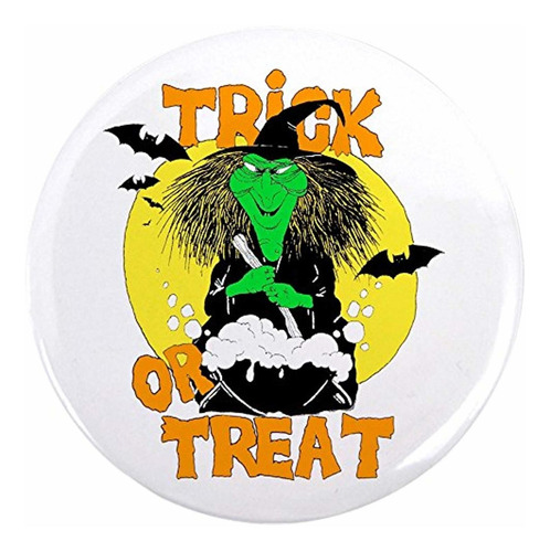 2.25 Inch Button Halloween Trick Or Treat Witch