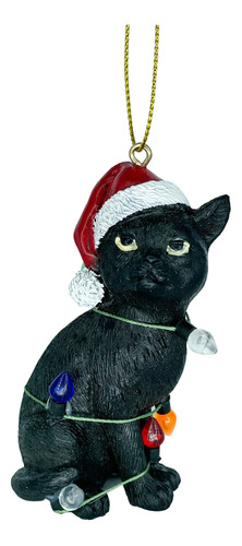 Adorno De Arbol De Navidad De Gato Negro Con Sombrero De Pap