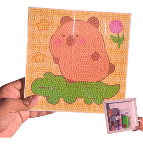 Kit Quadro Pintura Pedrinhas Capivara Diamante 5d Colar