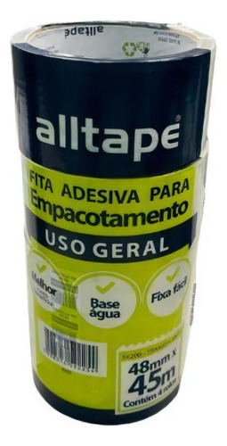 Fita Para Embalagem Transparente 48x45m Com 4 Unid - Alltape