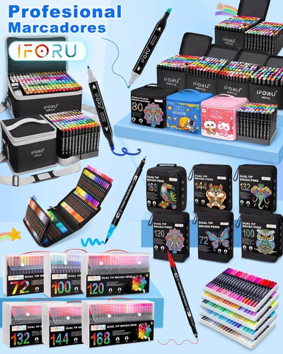 Marcadores 80 Colores Doble Punta Plumones Punta Pincel Ifor