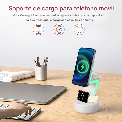 3 En 1 Cargador Inalãmbrico Con Luz Rgb Para iPhone 12-16