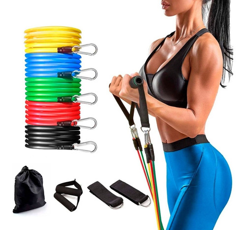 Imagem 1 de 8 de Kit 11 Elastico Extensor Treino Academia Exercícios Em Casa