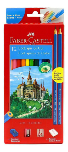Lapices De Colores Faber Castell 12 Colores Goma + Sacapunta