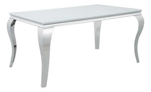 Mesa Elegante De Cristal Blanco Y Cromo, Comedor De Lujo