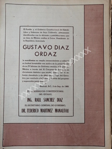 Cartel Antiguo. B. California Felicita A Diaz Ordaz 1968