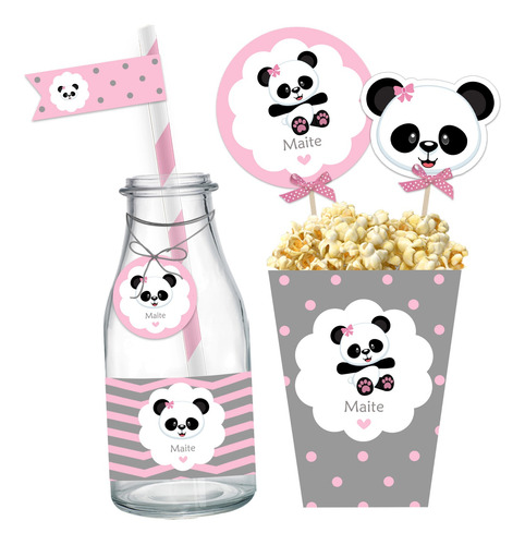 Kit Imprimible Osa Osita Panda Rosa Cumpleaños Nena Pandita 