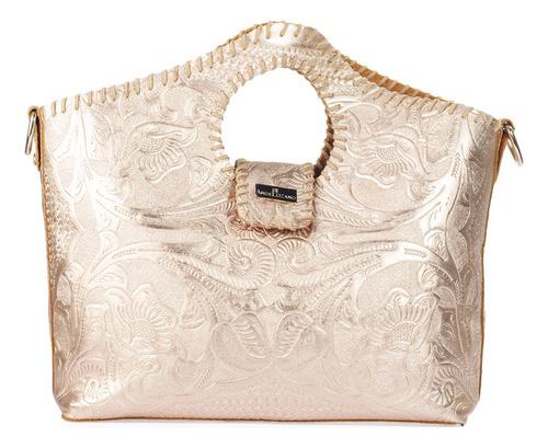 Bolsa Tote De Piel Grabada Y Tejida De Dama -teresa Oro Rosado Teresa Oro Rosado