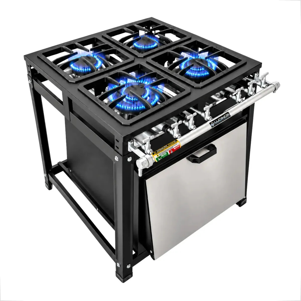 Fogão Industrial 4 Bocas 30x30 Baixa Pressão Com Forno 120 Litros 2 Queimadores Duplos e Simples em Ferro Fundido