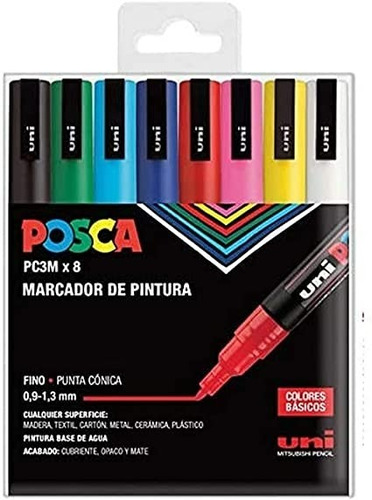 Marcadores Uni Posca Pc 3m - 0.9 - 1.3mm Set 8 Colores