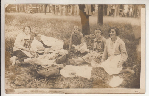 1927 Fotografia Postal Escena Pic Nic Campestre Vintage