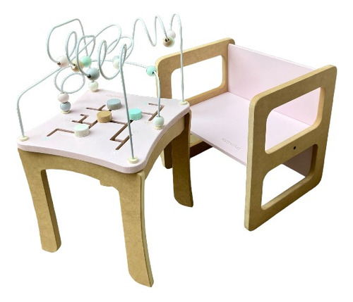 Juguete Didactico Madera Mesita + Buscacaminos Y Laberinto Rosa Claro