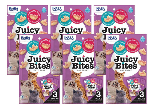 Snack Gatos Juicy Bites Camarón Y Mariscos Inaba 34g X 18und