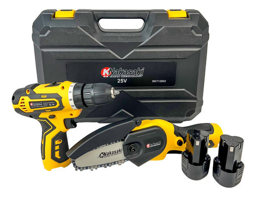 Parafusadeira E Mini Motosserra 2 Bateria Com Maleta Cor Amarelo