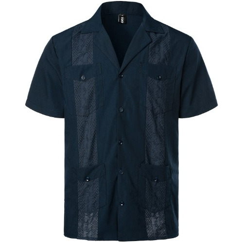 Camisa Guayabera Cubana Revere Para Hombre, Manga Corta, Cas