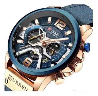 Reloj Curren 8329 Oa Deportivo Cuero Cronografo Azul Ororosa