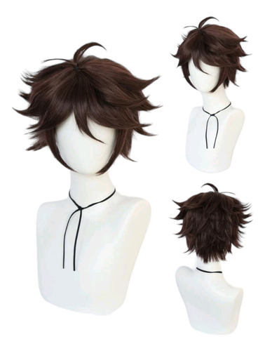 Peluca Cafe Castaño Estilizada Con Picos Estilo Anime Tamaño De La Base 30cm