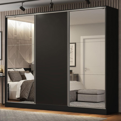 Ropero Closet Madesa Royale 3 Puertas 2 Espejo N Color Negro
