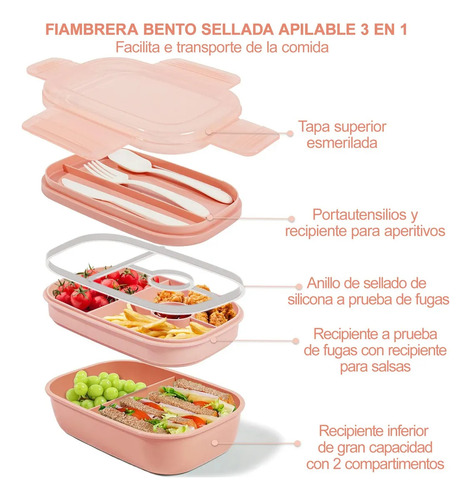 Box Lunch 3 Niveles Topper 1900ml Fiambrera Con Cubiertos