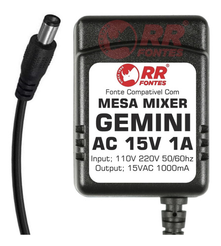 Fonte Carregador 15v P/ Mesa Mixer Gemini Pmx-120 Pmx120