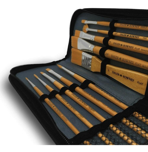 Imagen 2 de 4 de Estuche 10 Pinceles Cerda Sintética Daler Rowney P Acrílicos