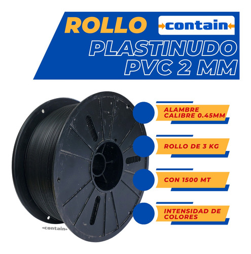 Rollo De Alambre Forrado Plastinudo Pvc 2 Mm 1500 Mt Negro