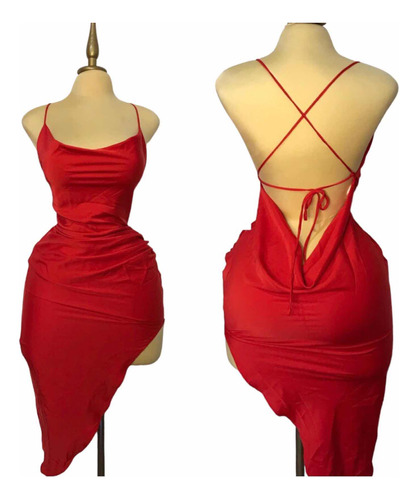 Hermoso Vestido Rojo Tipo Satén Sexy De Noche