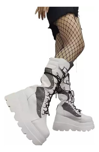 Boots De Media Caña De Suela Gruesa Style Punk Gothic Dama