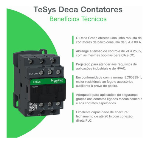 Contator PotĂȘncia 3p 9a 1na+1nf 220vca Lc1d09m7 Schneider