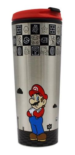 Copo Para Viagem Com Tampa Nintendo Super Mario Black 450ml