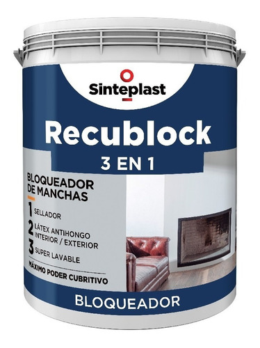 Recublock 3 En 1 Látex Antihongo Sinteplast 4lt - Imagen -