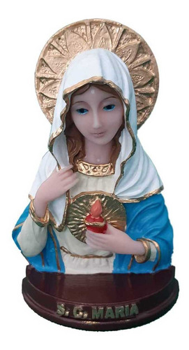 Imagem 1 de 4 de Sagrado Coração De Maria Imagem Com Base Em Resina De 12 Cm