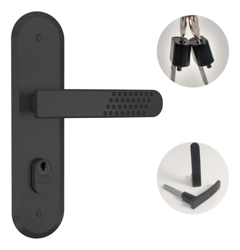 Fechadura Externa Porta Sala Entrada Preto Fosco Stam 40 Mm