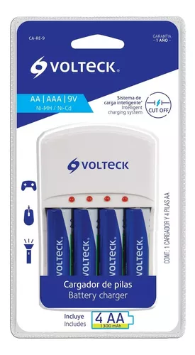 Cargador de pilas, AA, AAA y 9V incluye 2 pilas AAA, Volteck, Cargadores De  Pilas, 46043