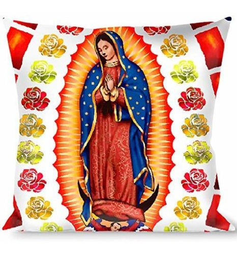 Almohada Decorativa De La Virgen De Guadalupe Rosas Negro Mu