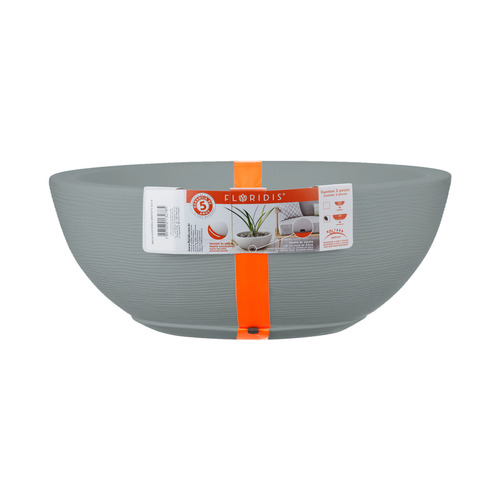 Maceta Floridis Plástico Bowl Premium Grande 44x19 Cm Simil Piedra + Plato Color Cemento