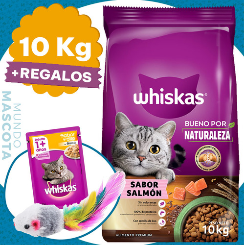 Alimento Whiskas 1+ Whiskas Gatos s para gato adulto todos los tamaños sabor salmón en bolsa de 10kg