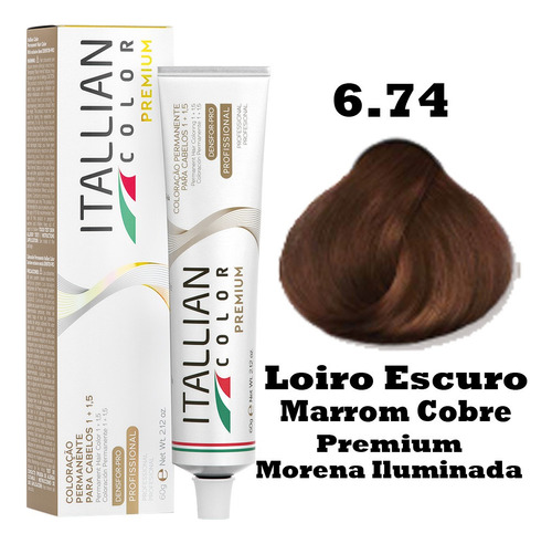  Coloração Itallian Color 60g Profissional Tom 6.74 Louro Escuro Marrom Cobre Morena Iluminada Premium