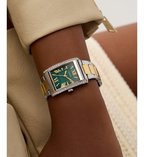 Reloj Guess Bonnie Mujer Verde Correa Bitono Bisel Plateado