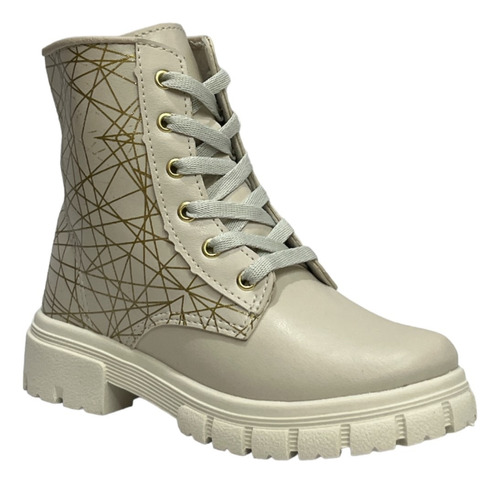 Bota Coturno Tratorado Menina Casual Cano Longo Fashion 