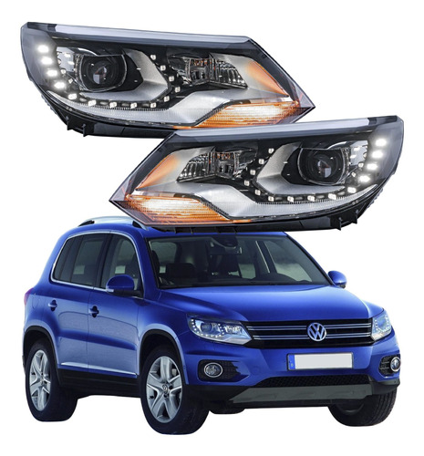 Par Faros Led Vw Tiguan 2012 - 2016 Luz De Dia Xenon Lupas