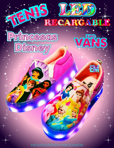 Tenis Led Princesas Disney Luz Led Recargable Tallas 13-26